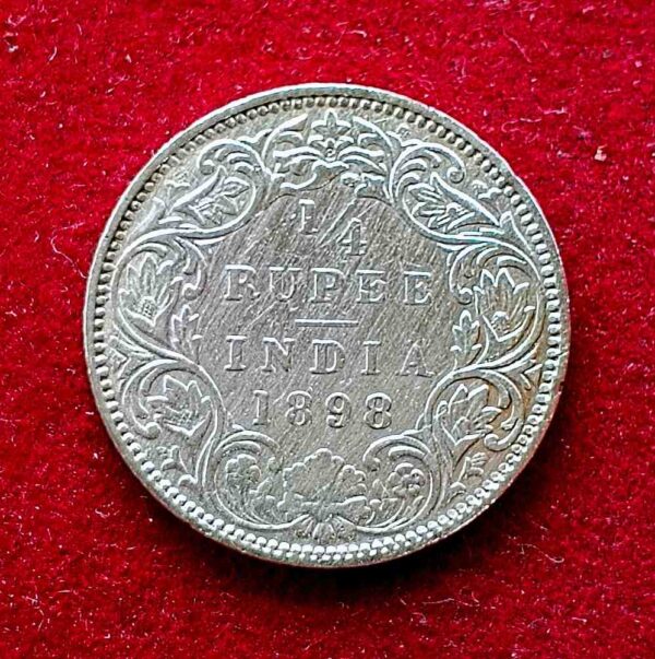 British India 1/4 Rupee - Victoria Empress 1898 Silver Coin