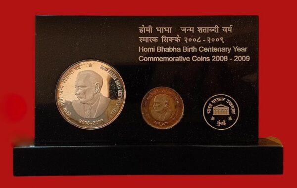 2009 - Homi Bhabha Birth Centenary Year 2 Coins VVIP Woden Box (Rs 10, Rs 100) - Image 2