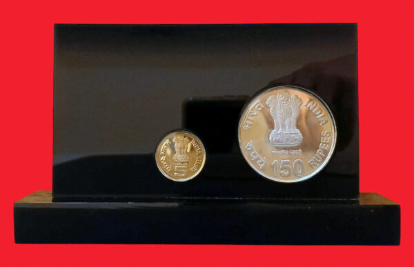 2011 - Rabindranath Tagore 150 Years Birth Anniversary 2 Coins VVIP Woden Box (Rs 5, Rs 150) - Image 3