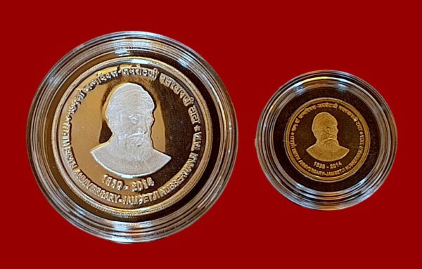 2014 - 175th Birth Anniversary Jamsetji Nusserwanji Tata Proof 2 Coins VVIP Wooden Box - Image 2