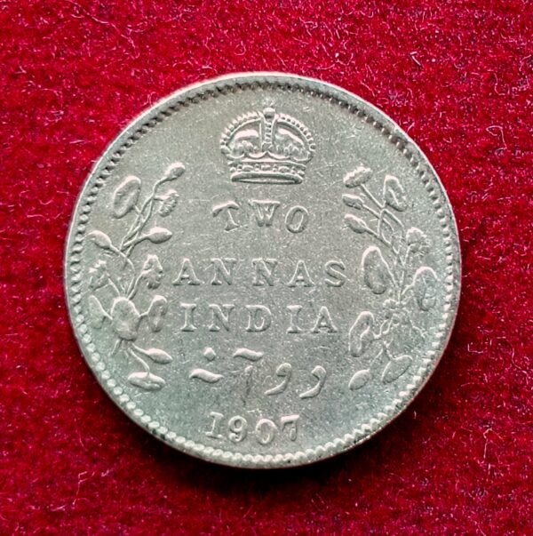 British India 2 Annas Edward VII 1907 Silver Coin
