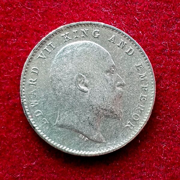 British India 2 Annas Edward VII 1907 Silver Coin - Image 2
