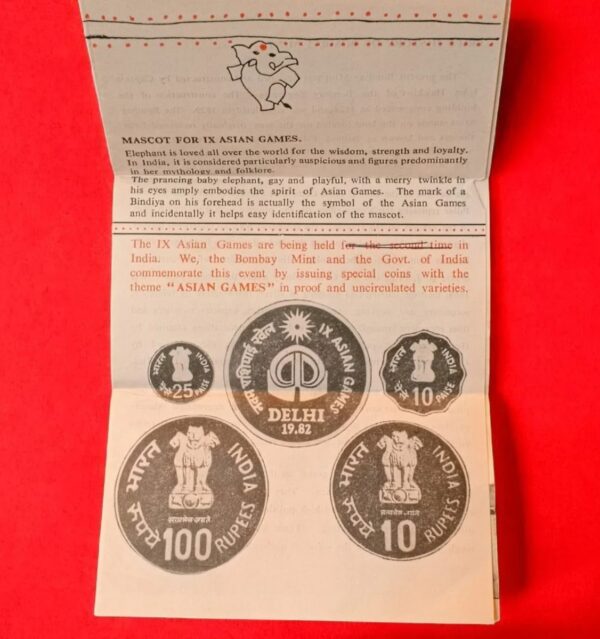1982 - IX Asian Games Delhi UNC 2 Coins Set (Rs 100, Rs 10) With Card & Without Cover - Image 3