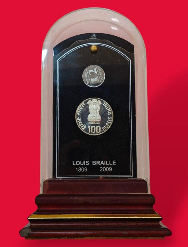 2009 - 200th Birth Anniversary of Louis Braille 2 Coins VVIP Set (Rs 2, Rs 100) - Image 2