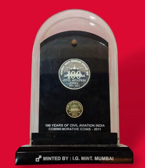 2011 – 100 Years of Civil Aviation India 2 Coins VVIP Set (Rs 5, Rs 100)