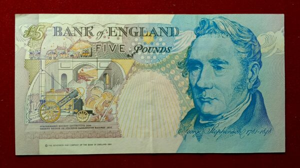 England (United Kingdom) 5 Pounds - Elizabeth II George Stephenson 1990 Banknote - Image 2