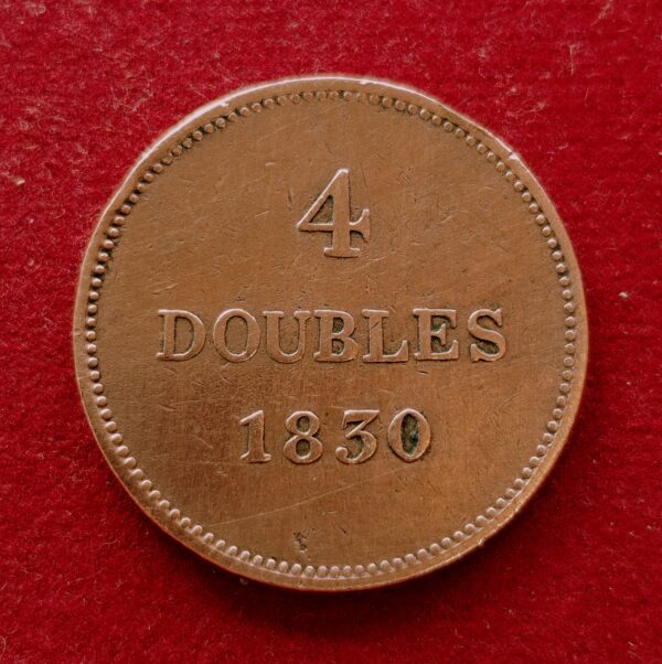 Guernsey 4 Doubles National Arms 1830 Coin