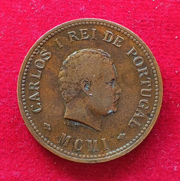 India Portuguese 1/2 Tanga Carlos I Lisboa Mint 1901 Coin  - Image 2