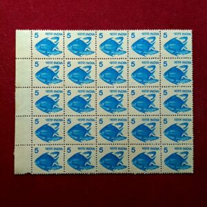 Stamps - 5 Paise Sea Animal- Fish Block of 25