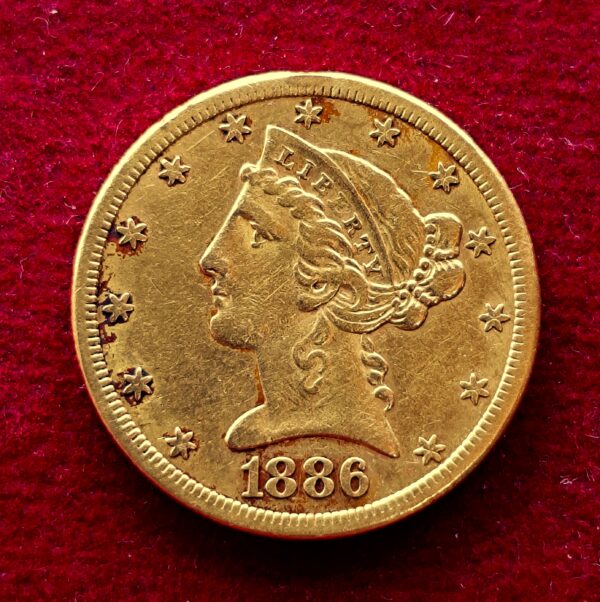 United States (USA) 5 Dollars Coronet Head - With motto 1886 Gold Coin - Image 2
