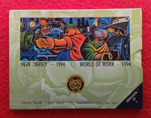 1994 - International Labour Organisation (ILO) World Of Work 1994 Commemorative UNC 2 Coins Set (Rs.100, Rs.50) Mumbai Mint