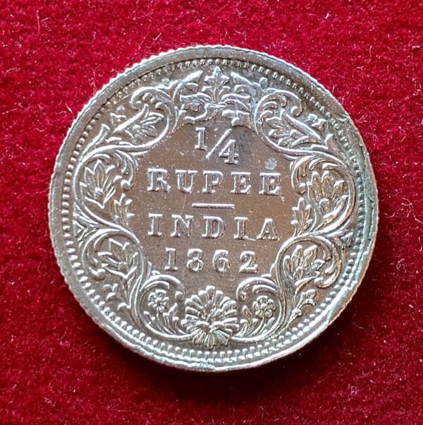 British India 1/4 Rupee Victoria 1862 Silver Coin 