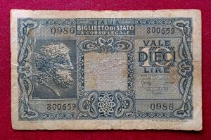 Italy 10 Lire Agriculture & Industry 1944 Banknote